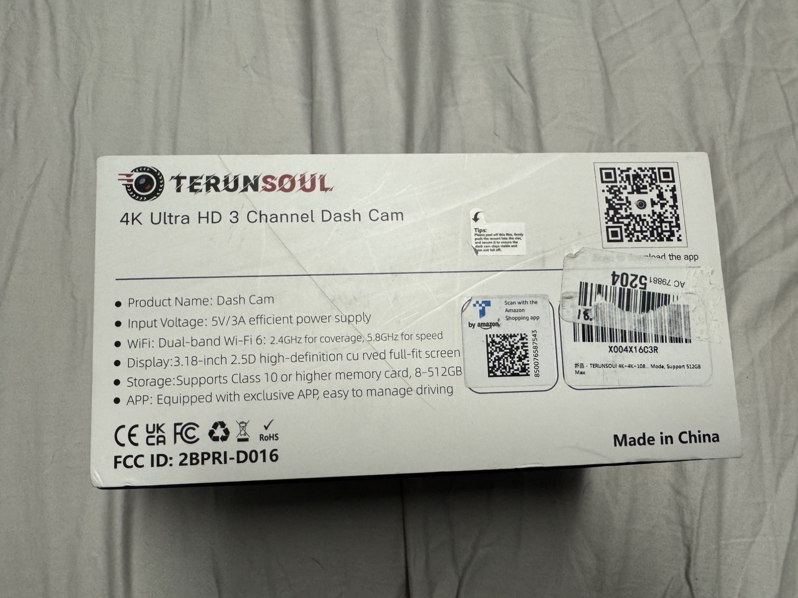 TERUNSOUL D018 4K Ultra HD 3 Channel Dash Cam Built-in WiFi GPS Open Box