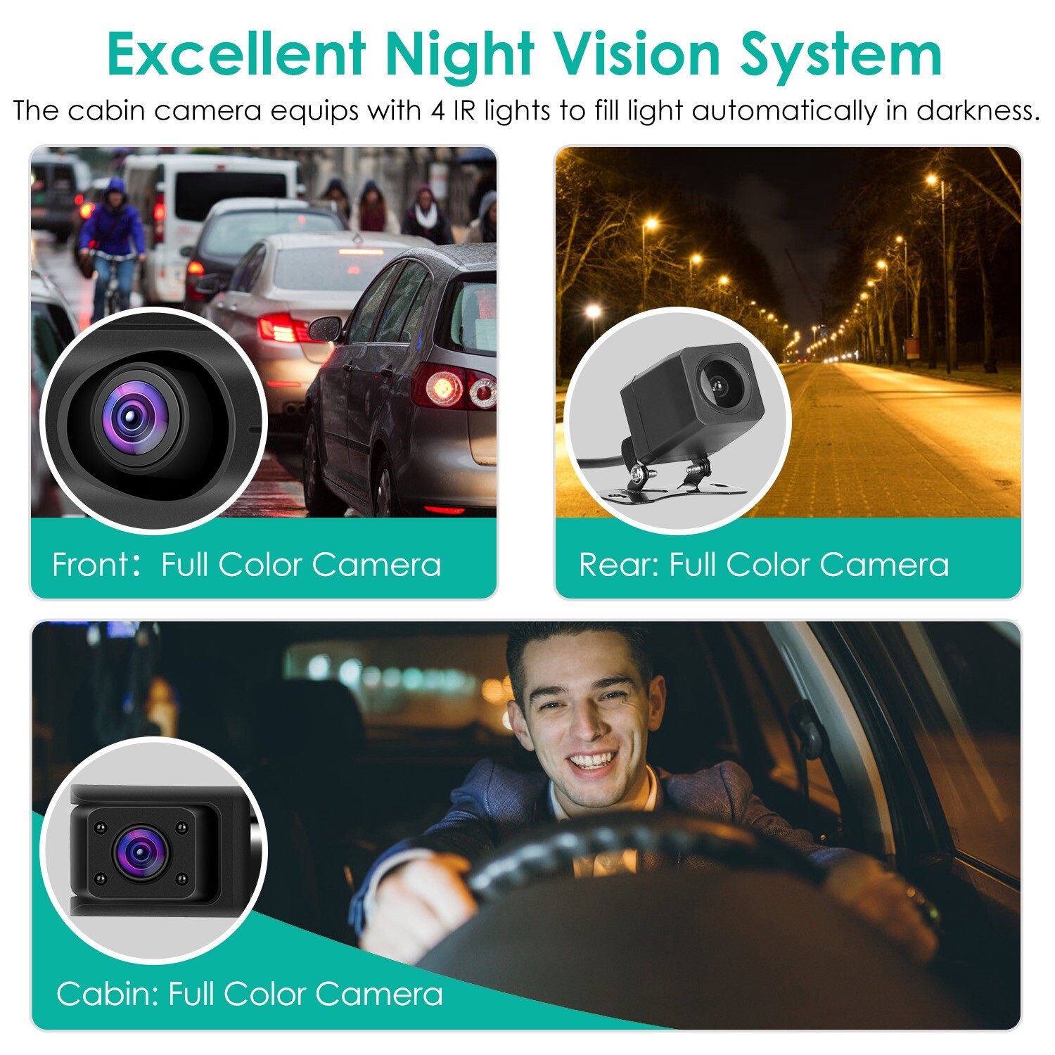 3 Lens Car DVR Dash Cam Video Recorder G-Sensor Front Rear and Inside Camera