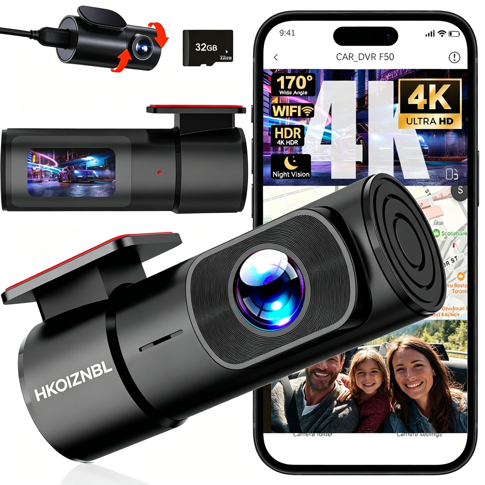 HKOIZBL 4K+2.5K Dash Cam Front and Rear, Built-in 5G WiFi, 32GB Card Included…