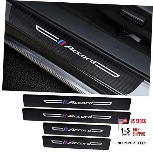 4PCS Carbon Fiber & Textured Leather Car Door Sill Protectors, Compatible with