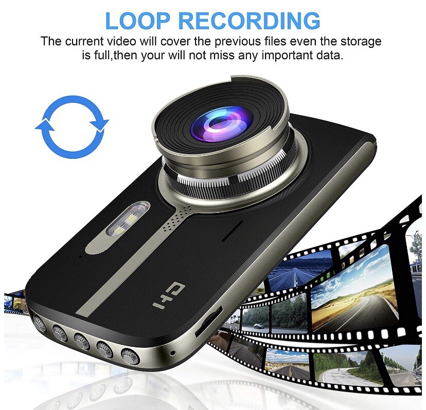 Full HD 1080P Dash Cam Front and Rear 290 Degree Super Wide Angle Car Camera