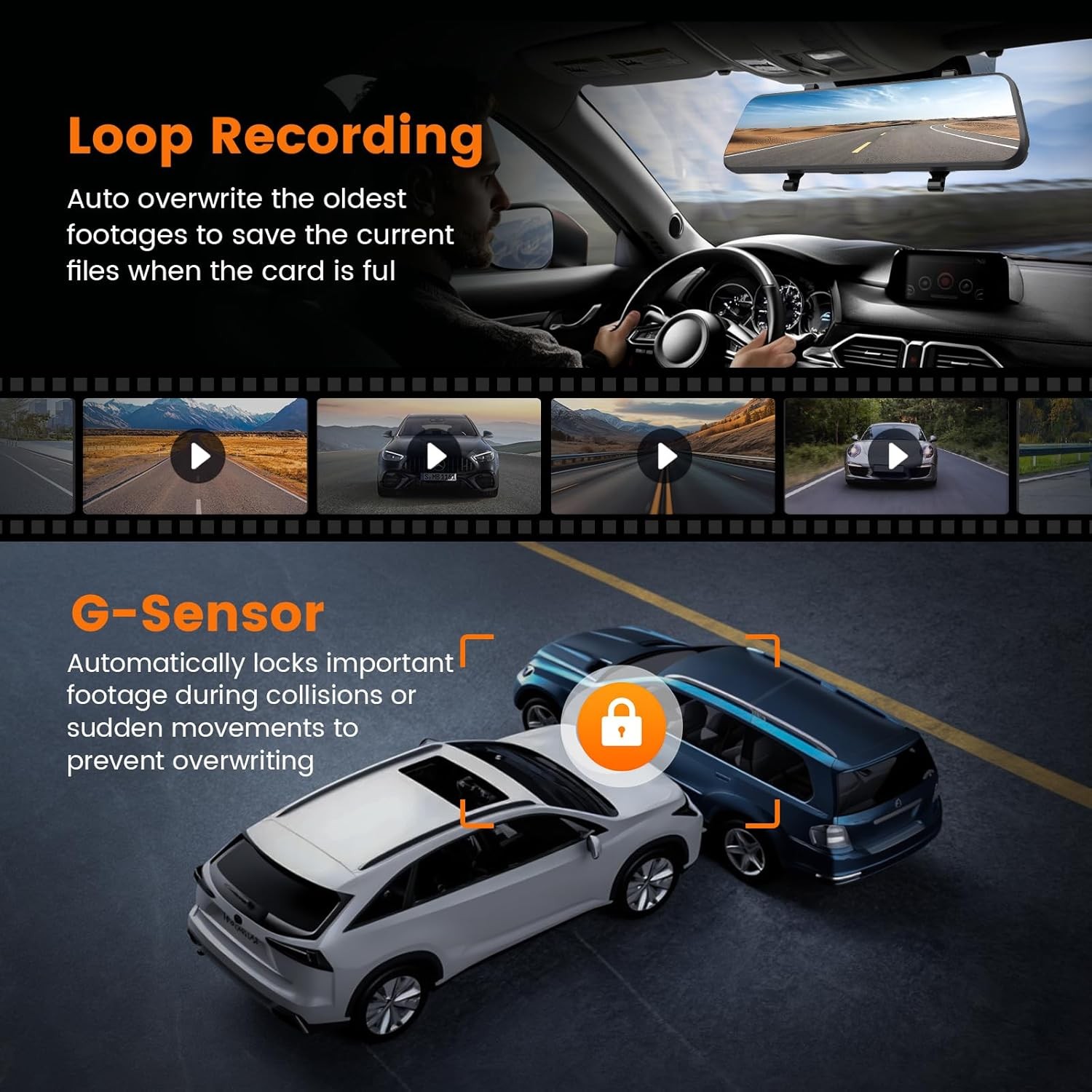 4K Mirror Dash Cam Front and Rear 10 Inch Touch Screen