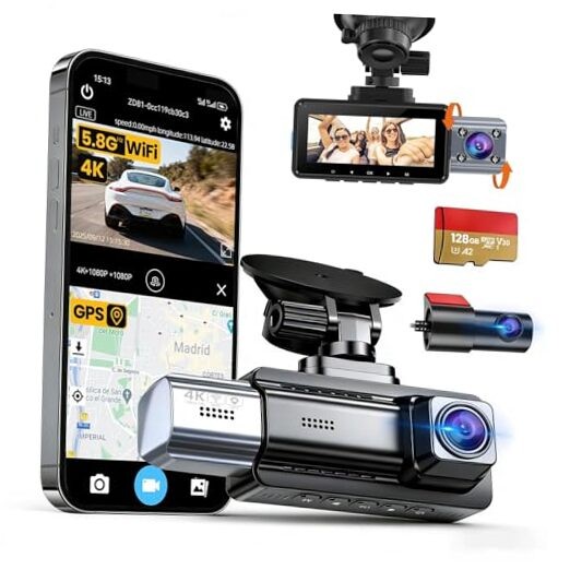 JIMIMAX 4K+1080P+1080P 3 Channel Dash Cam Front and Rear with Cabin, Free