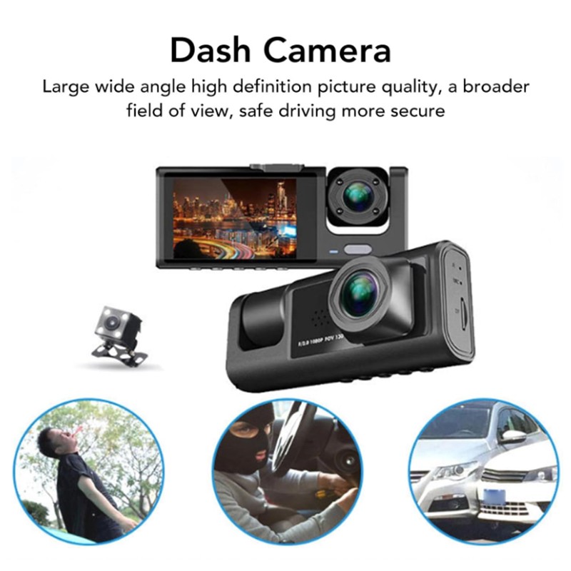 3 Channel Dash Cam 1080p WiFi Night Vision Loop Recording G-Sensor Triple Camera