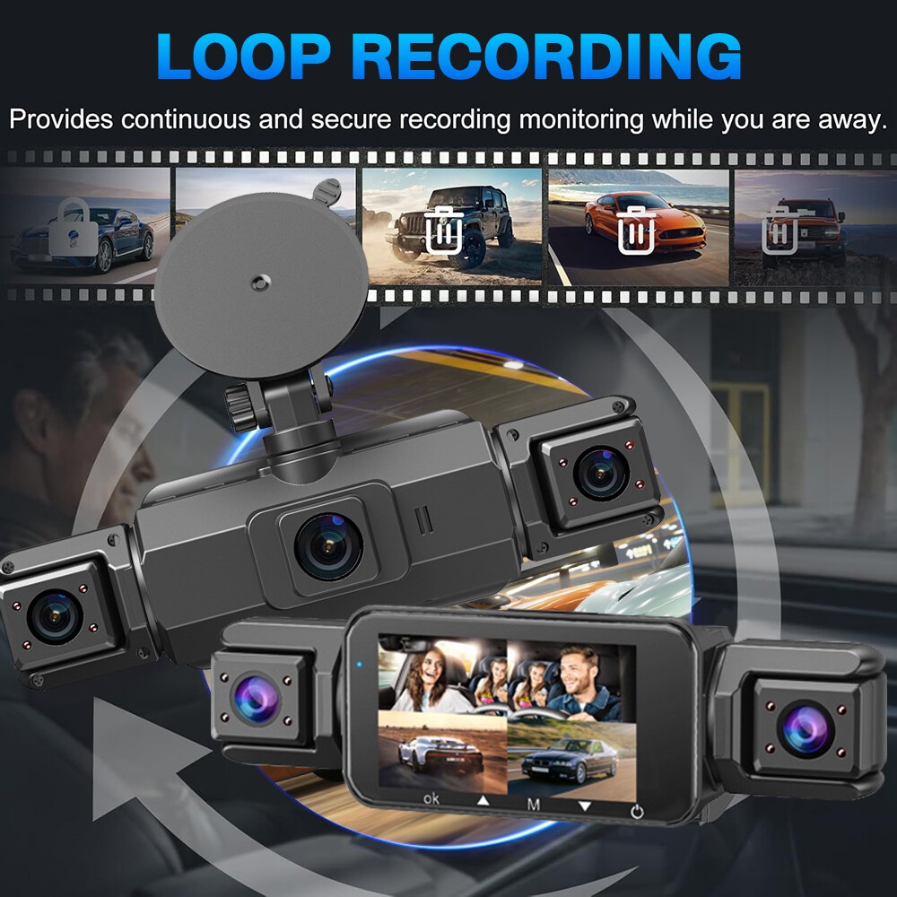 360° 1080P WiFi Dash Cam Front and Rear Inside Left Right 4 Channel Dash Camera