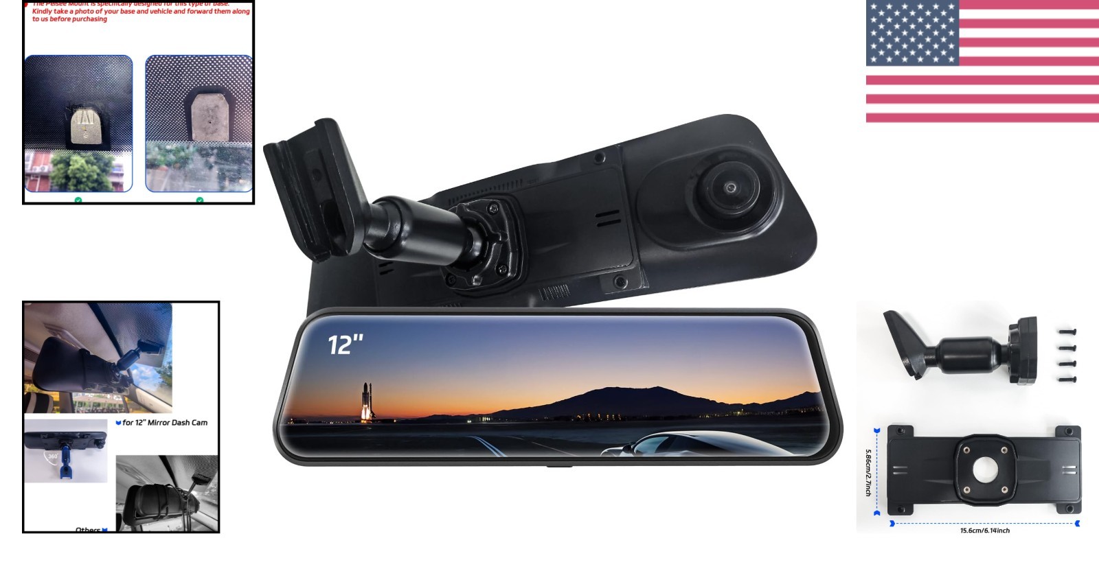 12” Mirror Dash Cam Bracket – Sleek Design for Safe Driving