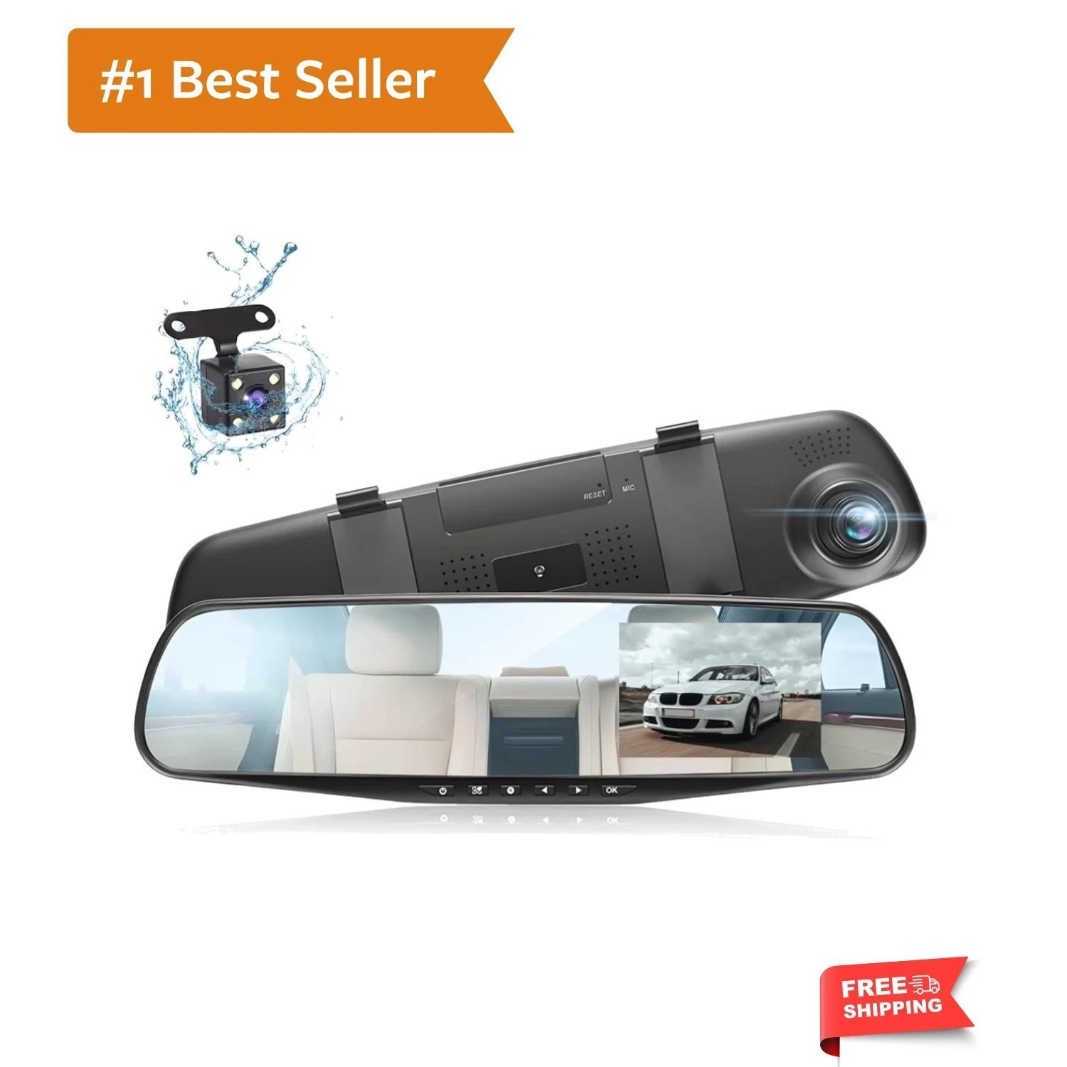 Car Dash Cam Backup Rearview Mirror , 4.3″ Full HD 1080P Smart Rearview Mirro…