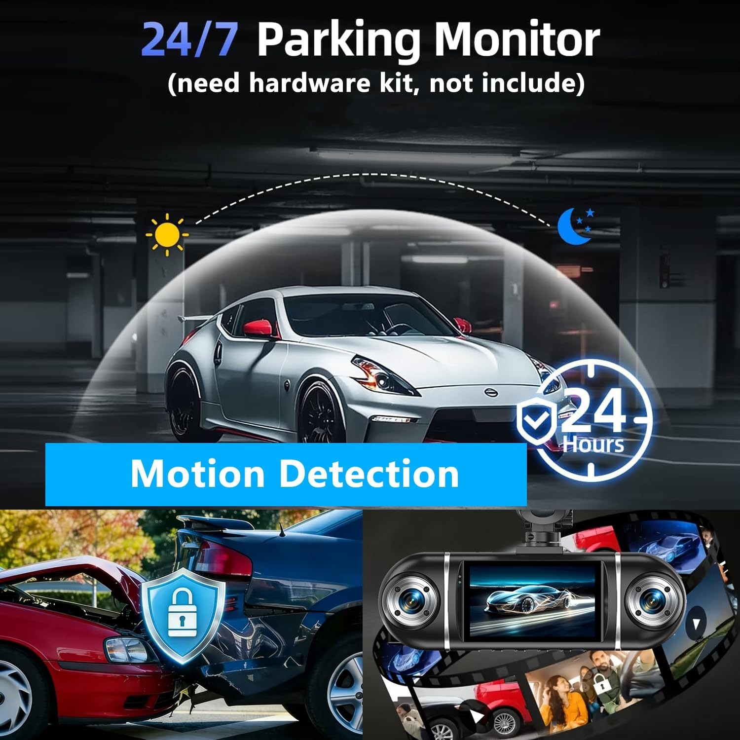 4 Channel 1080P Dash Cam Front & Rear, 360° View, Night Vision, WiFi, 64GB Card