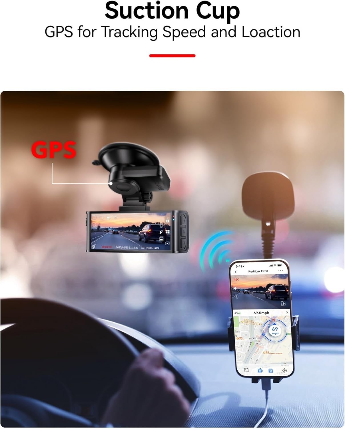 F7N Series Suction Dash Cam Mount with Integrated GPS Module – Easy Install