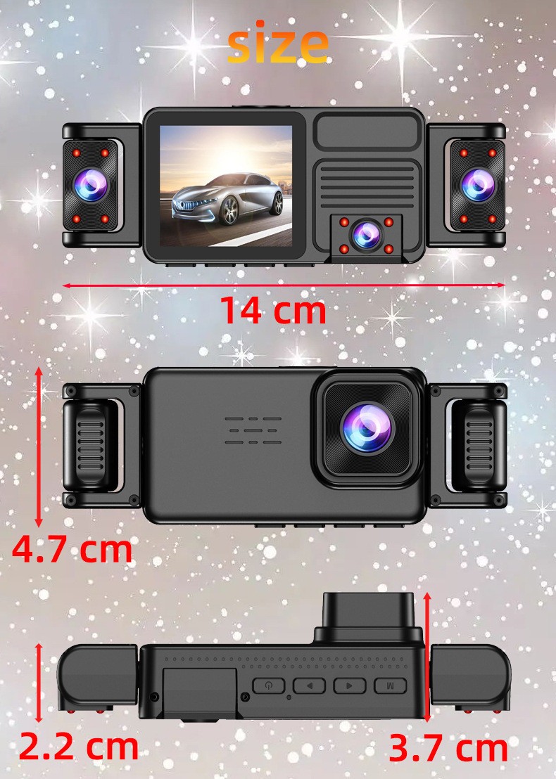360° 5 Lens WiFi Car Dash Cam DVR Video Recorder 2in HD Screen Motion Detection