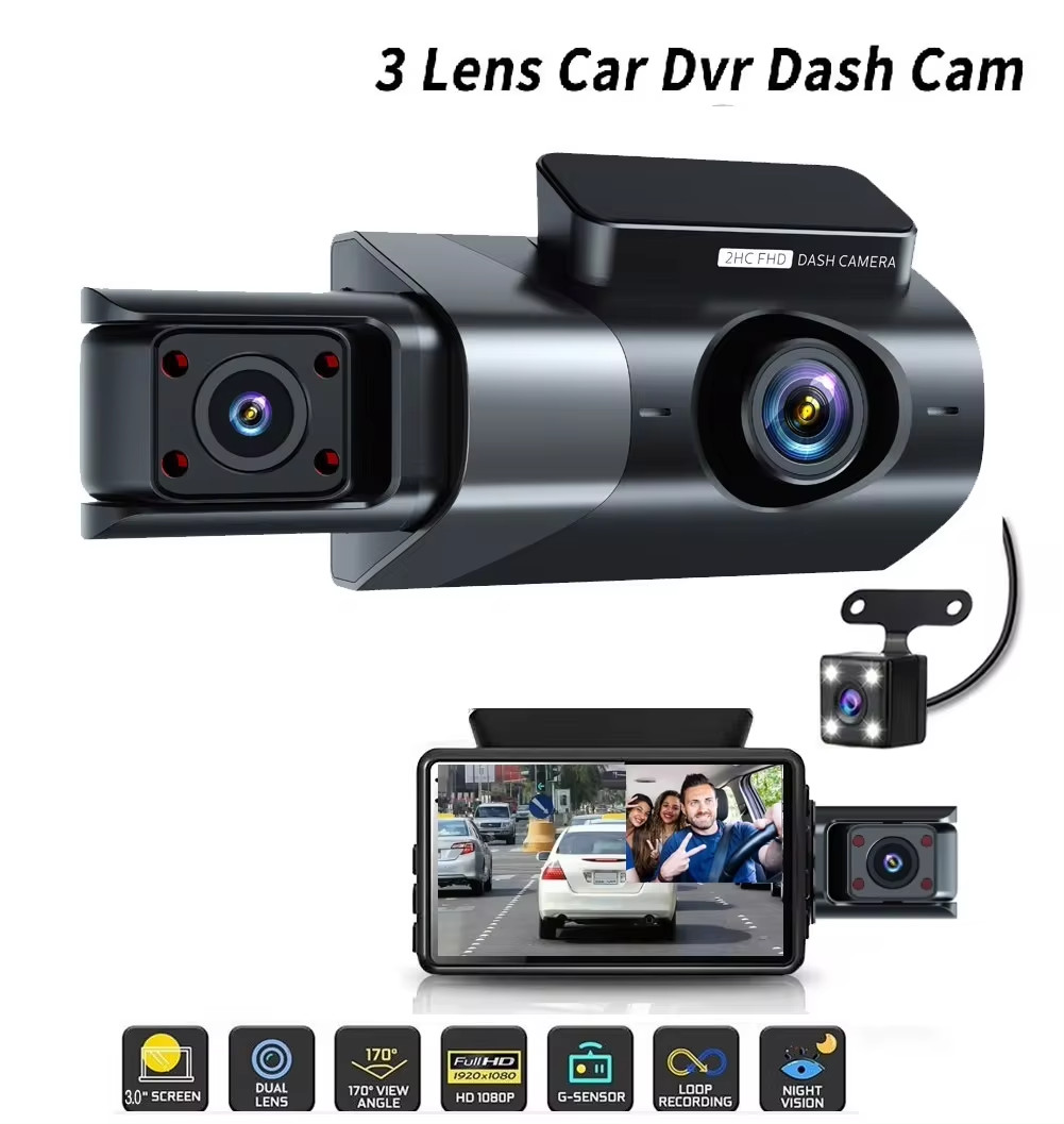 3 Channel Car DVR HD 1080P 3-camera Inside Vehicle Mini Dash Cam