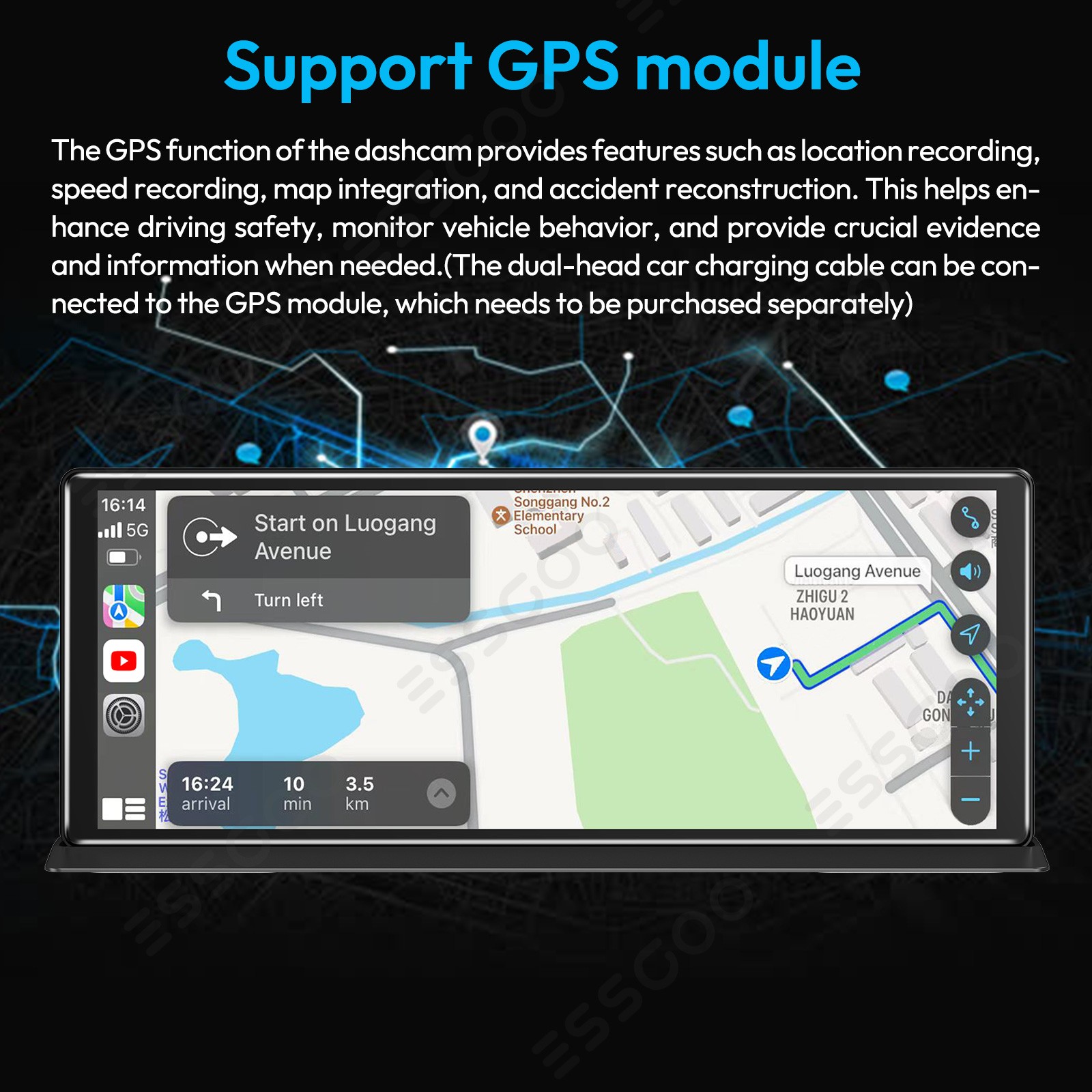 XGODY 4K 10.26″ Dash Cam DVR WiFi Voice Control Car Rear View Backup Dual Camera