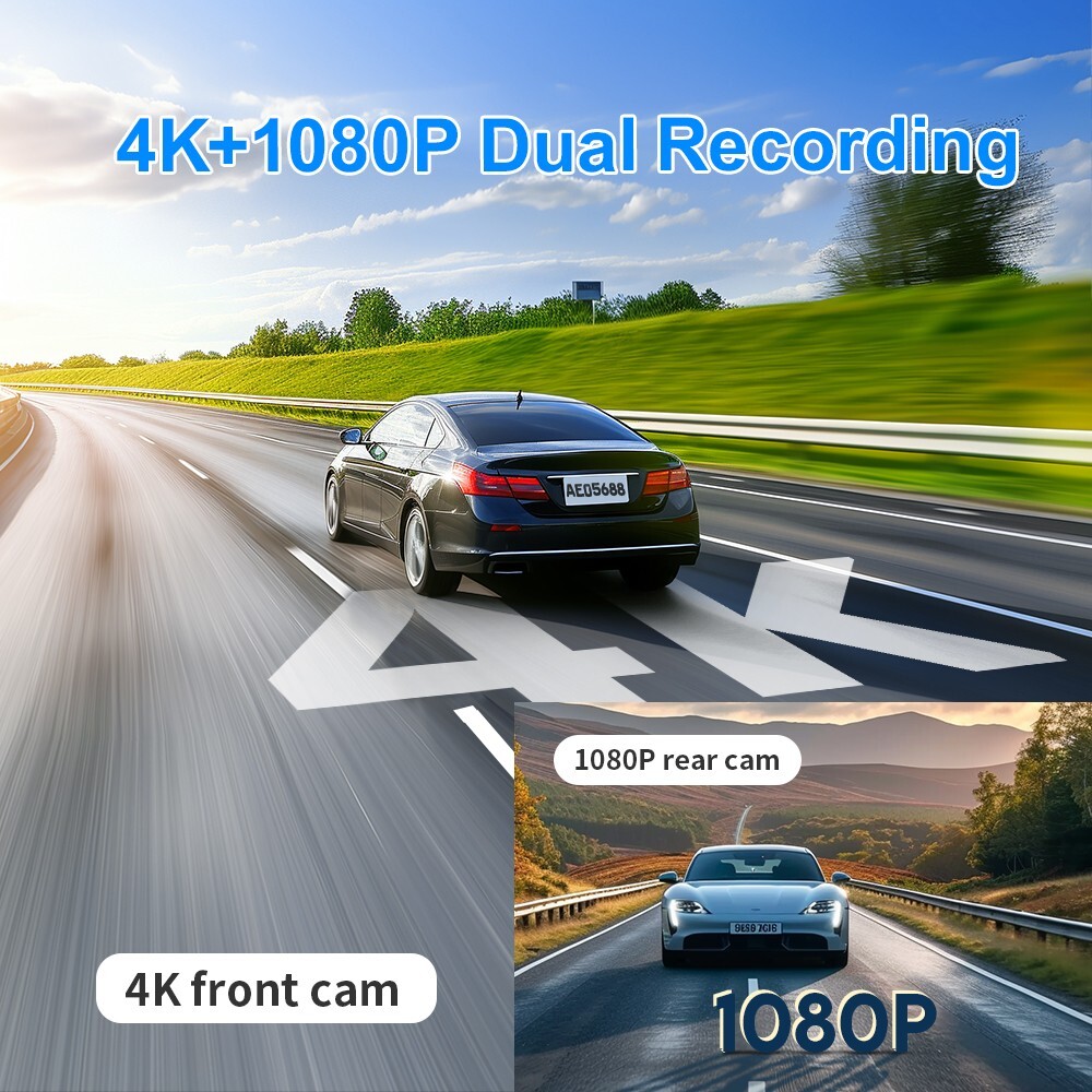 KAWA AI-ISP 4K Dual Dash Cam , GPS AI Motion Detection 64GB Card, 24H Park Mode