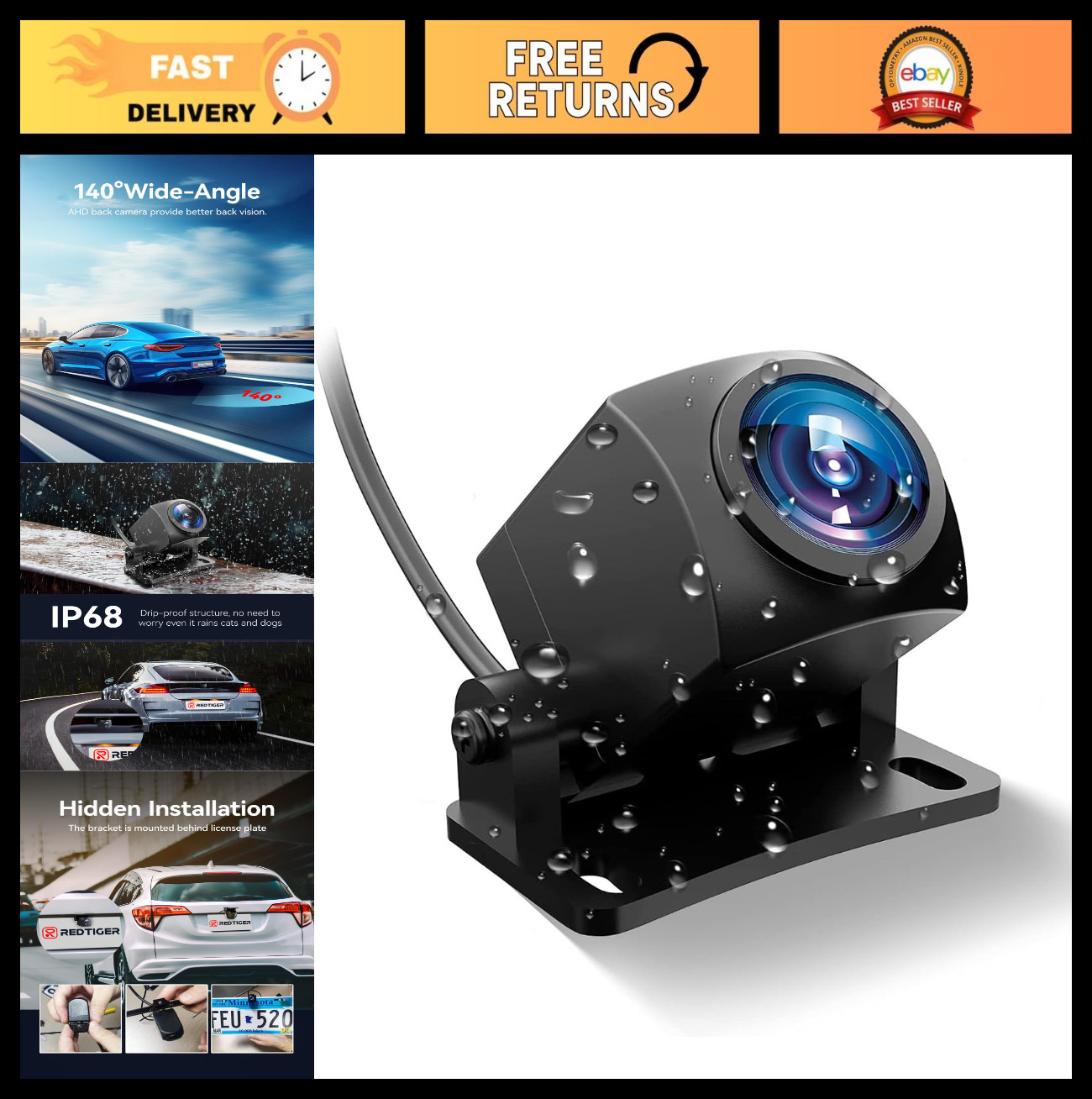 1080P Waterproof Rear Camera for Dash Cam – Compatible with Redtiger Series