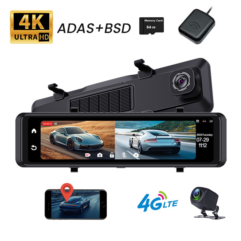 4G LTE Dash Cam 4K Front And Rear Built In Wifi APP GPS ADAS BSD Rearview Mirror