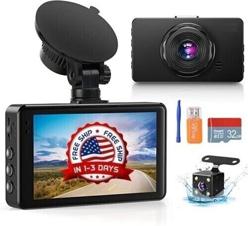 Dash Camera for Cars,Super Night Vision Dash Cam Front and Rear with 32G SD Card
