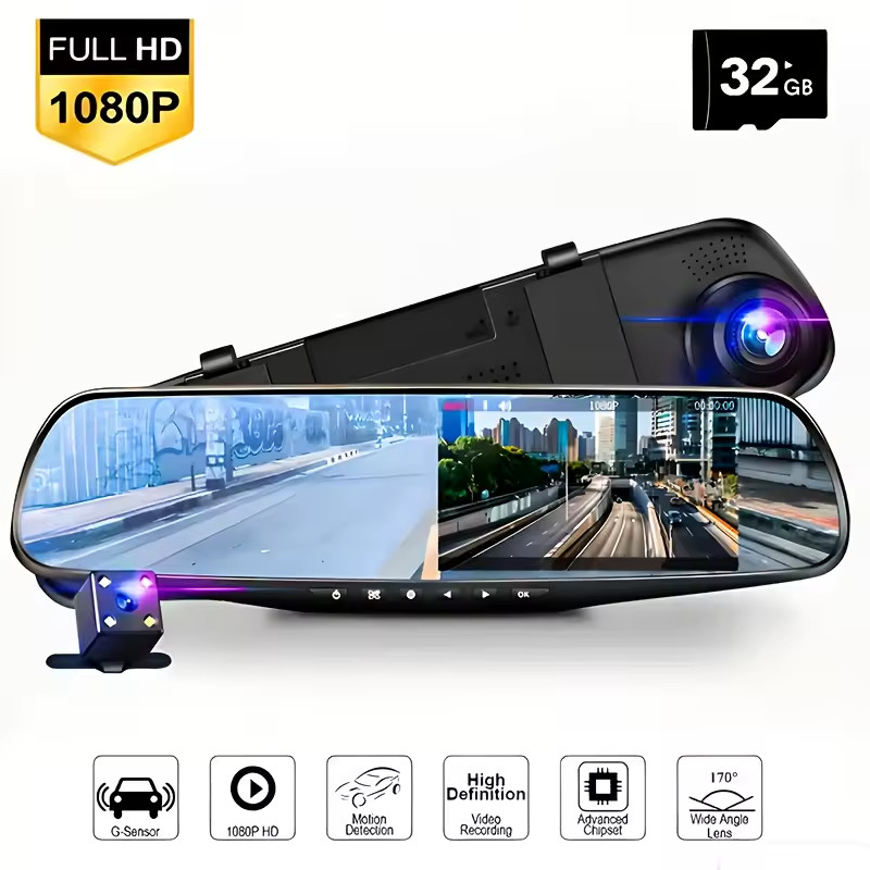 1080P HD Rearview Mirror Car DVR Dual Dash Cam Camera Front Rear Video Recorder
