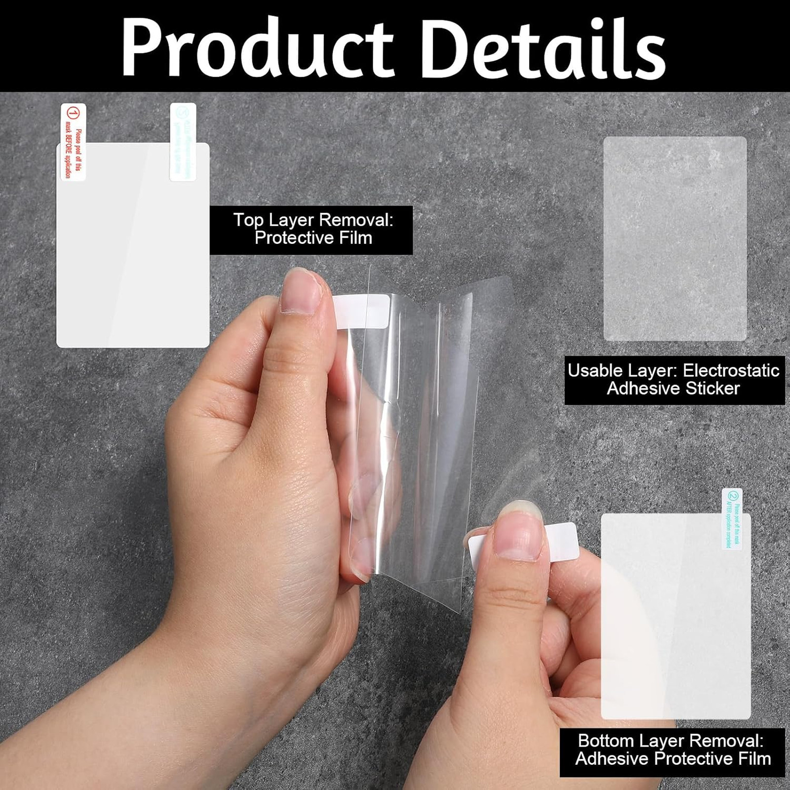 6 Pack Electrostatic Dash Cam Film with Double-Sided Adhesive Shields for