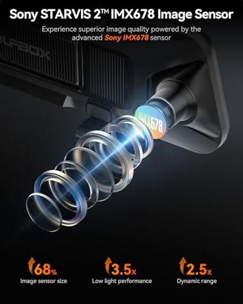 G900 PRO Mirror Dash Cam with 8MP STARVIS IMX678, 12 inches Rear View Mirror