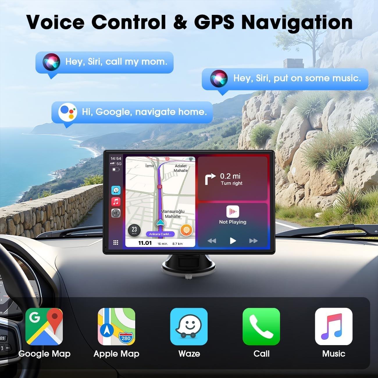 9″ Wireless CarPlay Screen Portable Touchscreen Android Auto with Bluetooth
