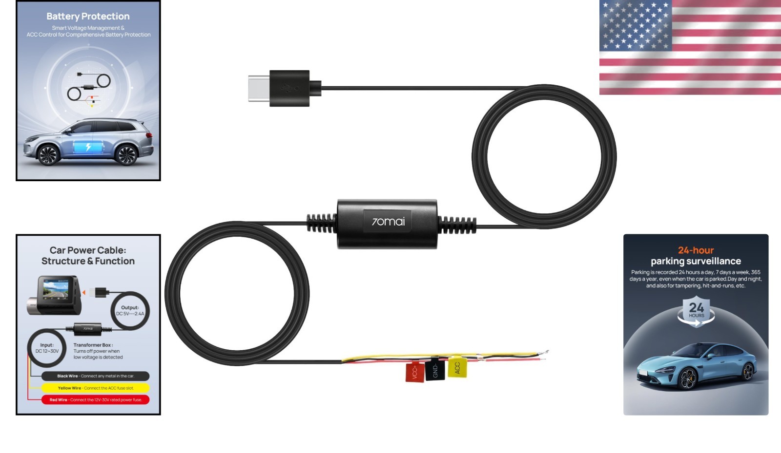 UP03 Dash Cam Hardwire Kit – Type-C Power Supply for Continuous Vehicle Safety