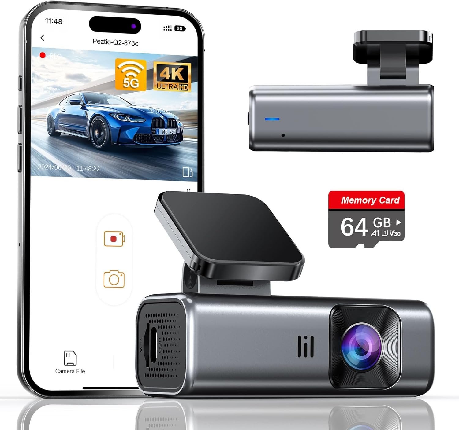 4K Dash Cam front 5G 64GB Car Night Vision G-Sensor, 24 Hours Monitor 256GB Max