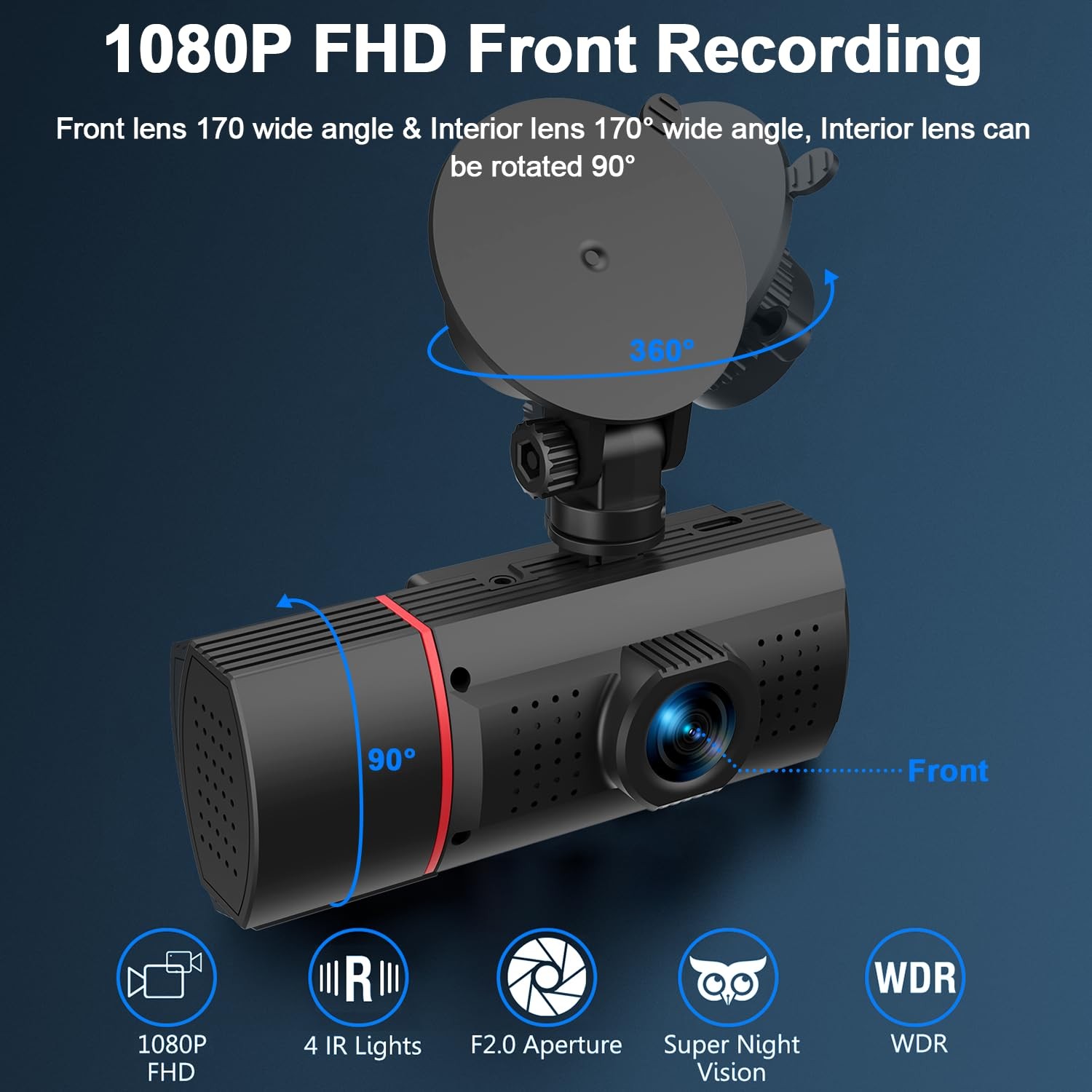 Dual Dash Cam Front and Inside 1080P 32G Card 24H Parking Monitor Night