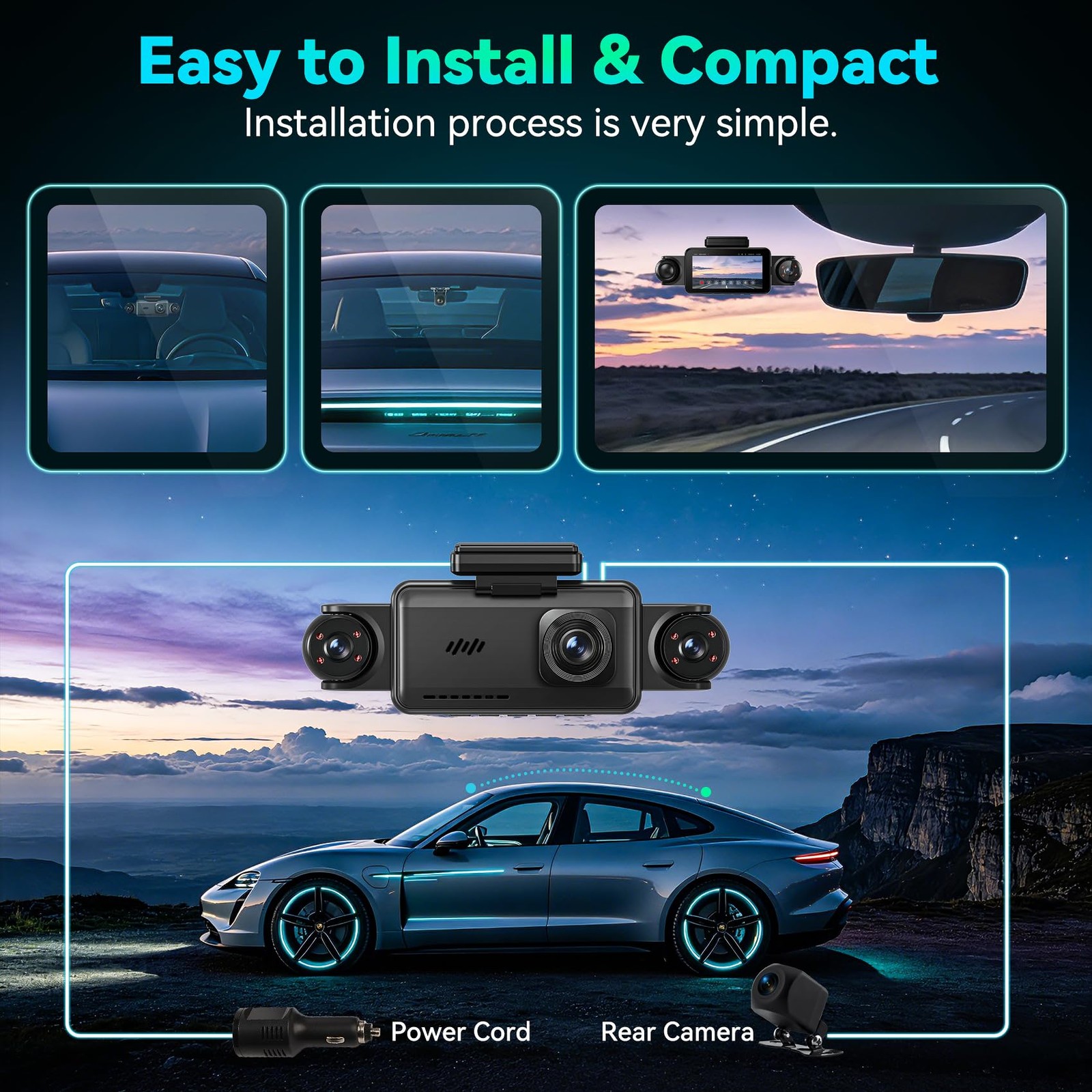 360°View 4 Channel Dash Cam, 5” IPS Large Screen Dash Camera for Cars, 4K+10…
