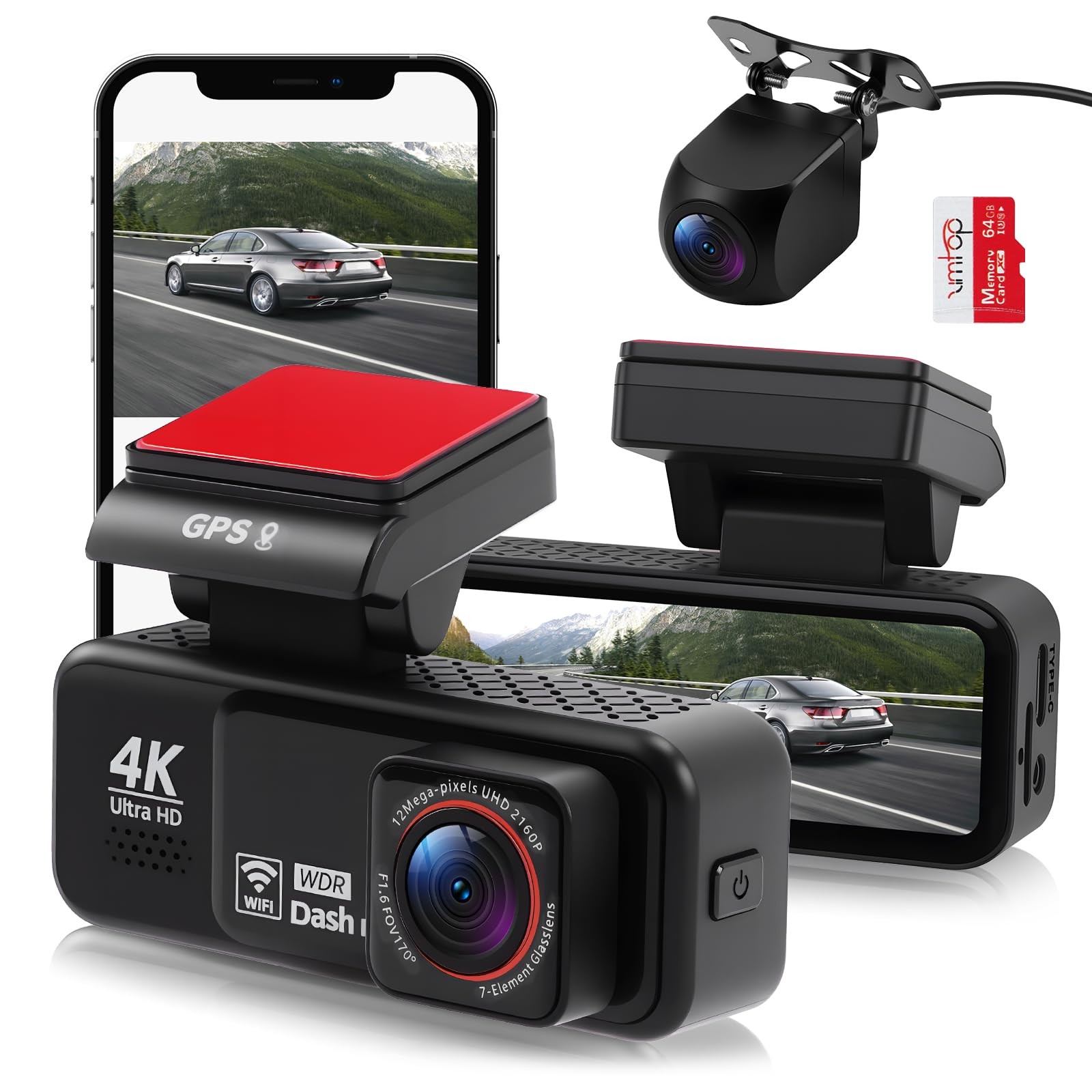 Dash Cam for Cars,4K+2K HD Dash Cam Front and Rear, 3.2” IPS Screen Dashcam