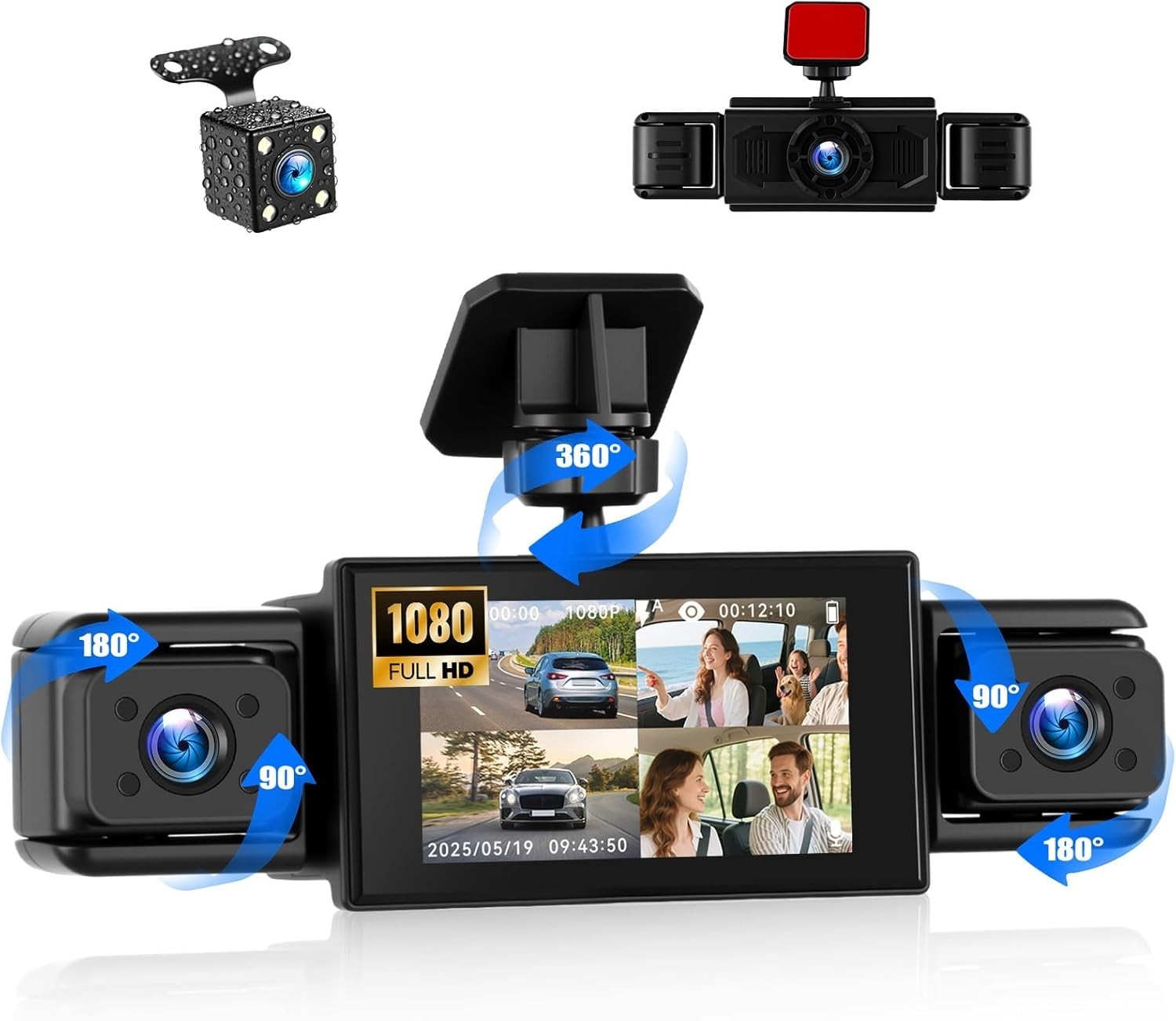 Dash Cam 3 Inch 1080P 4 Channel Dash Camera for Cars with Driving Loop Record…