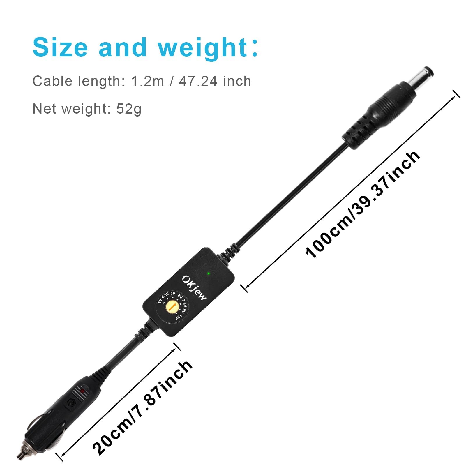 Adjustable Voltage Car Charger Adapter to DC Power Cable