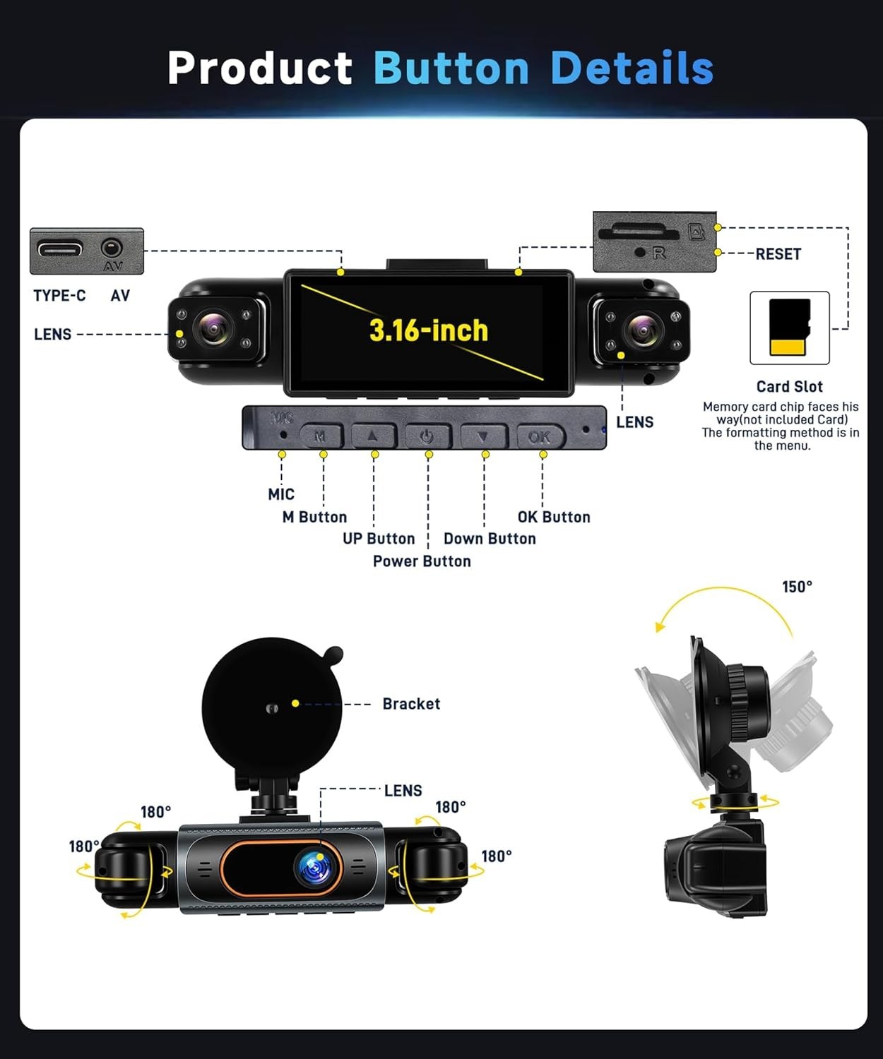 4-Channel 360° Car Dash Cam with Night Vision & Parking Mode