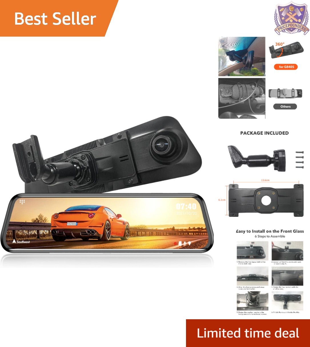 Bracket OEM Rearview Mirror Mount for Dash Cam with Night Vision 1080p