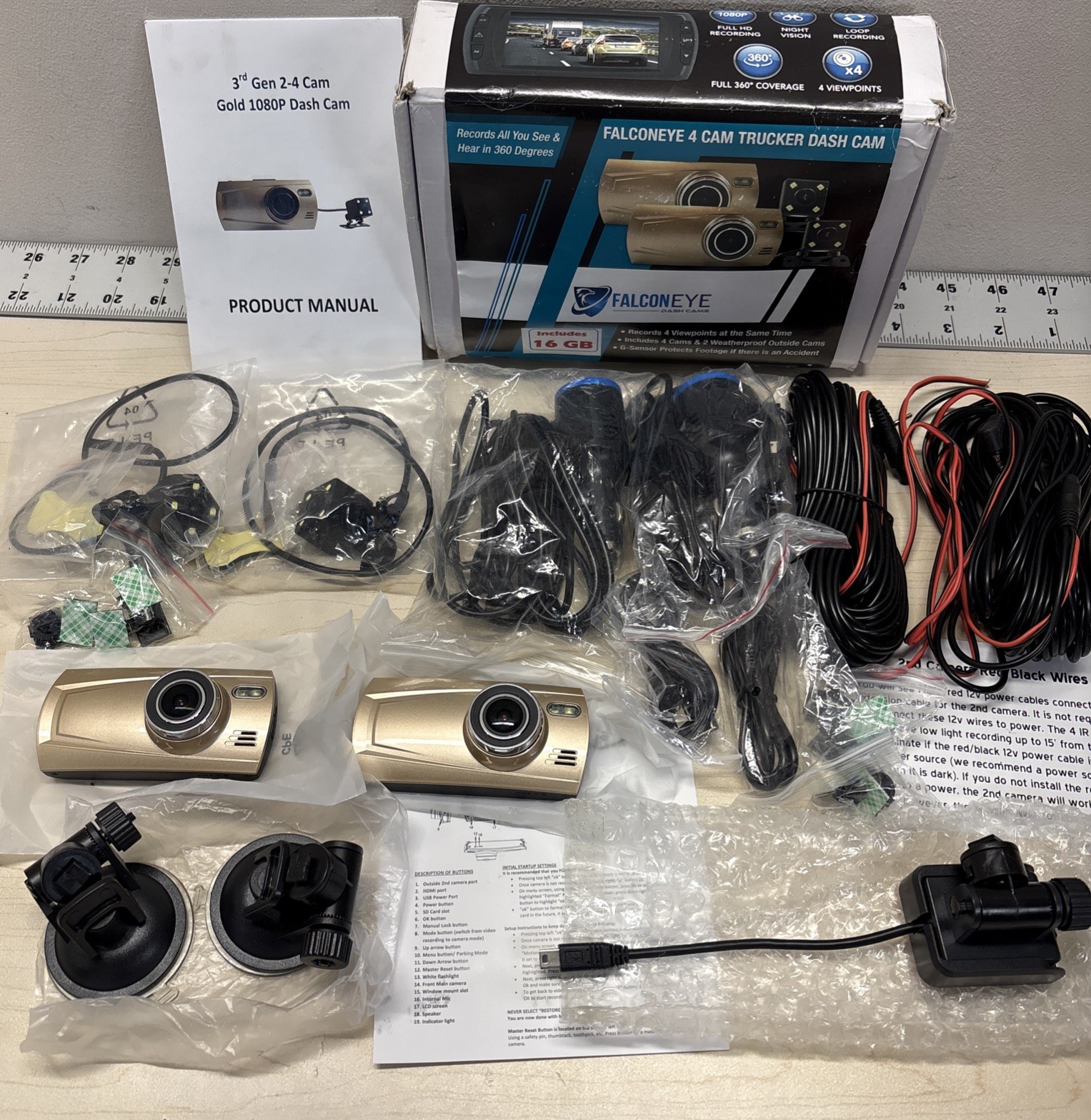 Falcon Eye 4 Camera 1080P Trucker 3rd Gen Dash Cam w 4 Cams (2 outdoor) READ