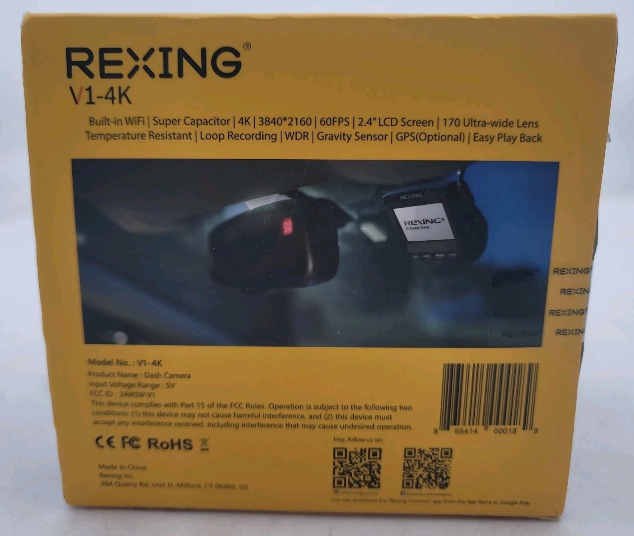 Rexing V1P-4K 2.4″ Dash Cam LCD 4K + 1080p 170 Degree Wide Angle Dual Channel