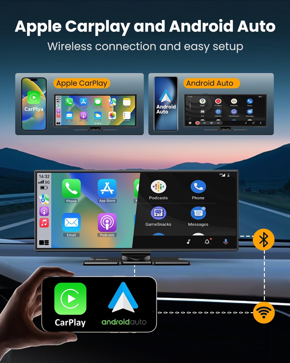 11.5″ Largest Wireless Carplay Screen for Car, Portable A pple Carplay & Andr…