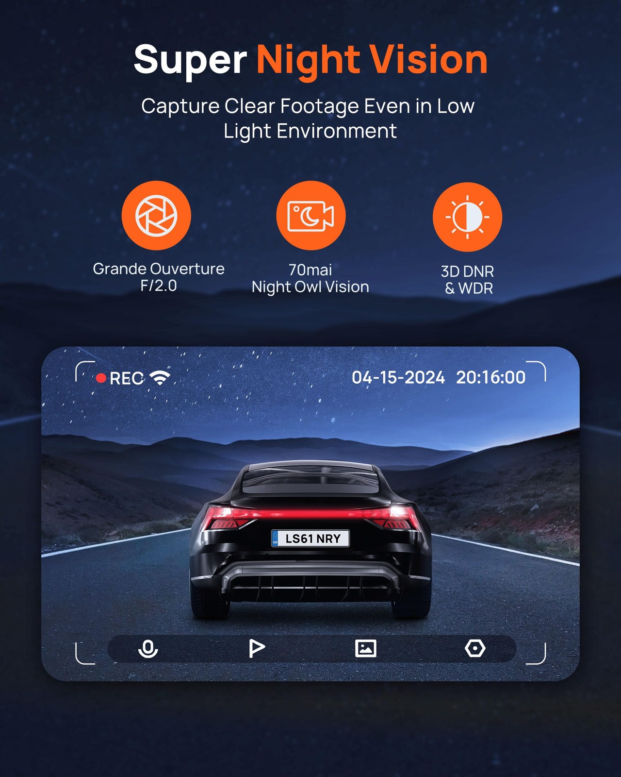 Dash Cam M310 1296P QHD 130° Wide-Angle WiFi Night Vision iOS/Android App