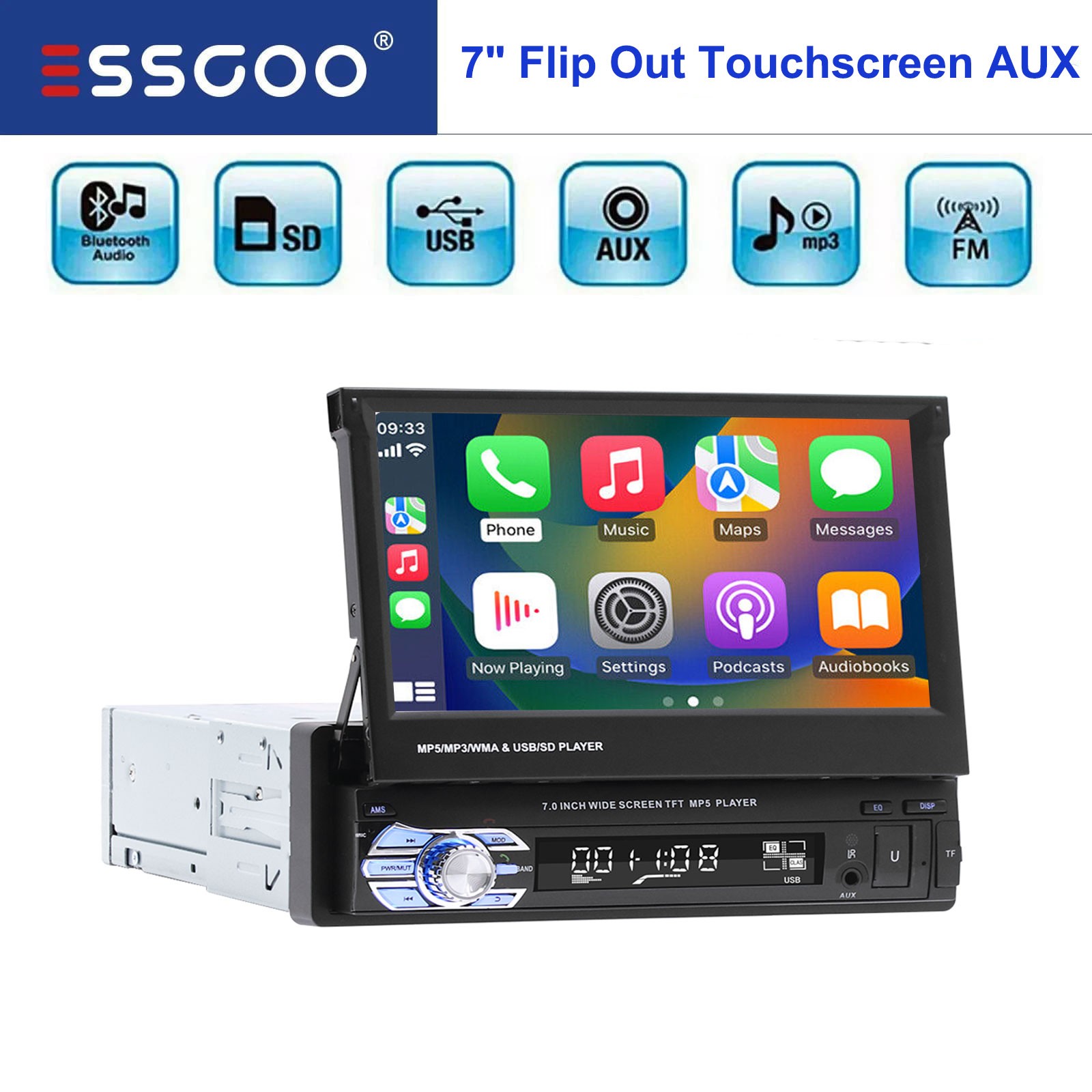 1 DIN Car Stereo Radio 7″ Flip Out Touch Screen Hands-free Calling USB FM TF AUX