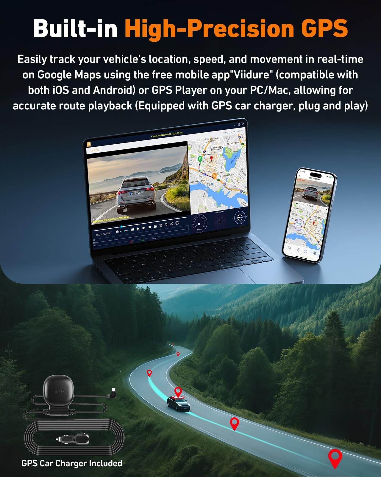 4K Front and Rear Dash Cam, 5G WiFi APP GPS, 64GB Card, WDR Night Vision