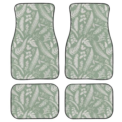 Floor Mats for Cars Universal Botanical Plants Vintage Green Leaves Sage Green
