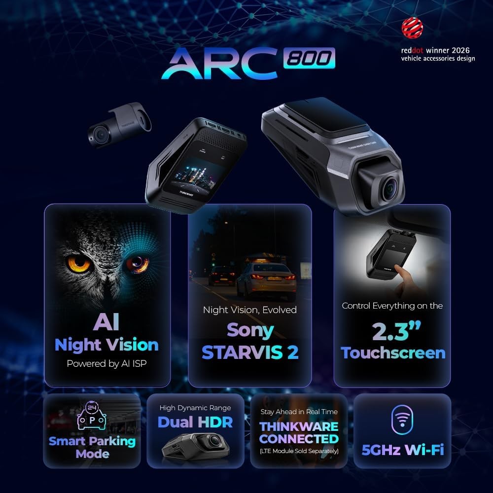 THINKWARE ARC800 4K Front & 1080P Rear Dash Cam, STARVIS 2, HDR, Wi-Fi, GPS