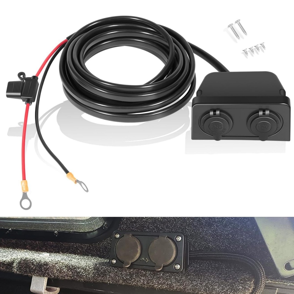 For Dometic – Direct Battery Power with Dual Sockets 20ft HWK-DC Hardwiring Kit