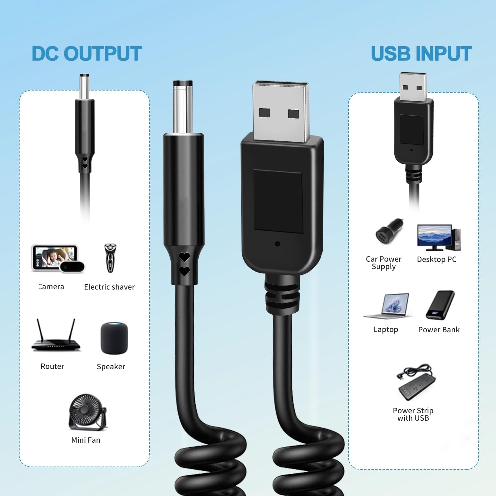 Baby Car Camera Cable USB 5V To DC5521 To USB 12V Power Spring Cable Adapter