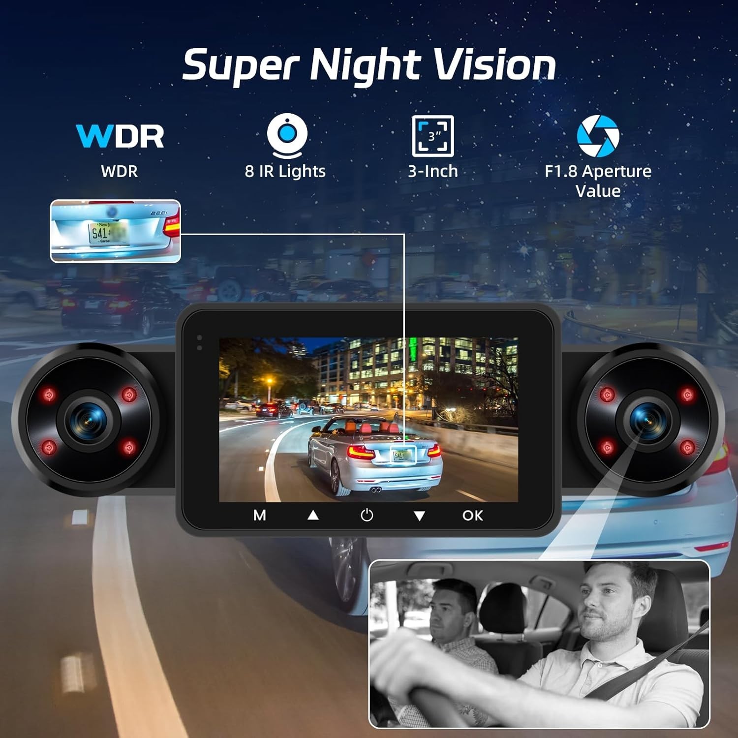 NHOPEEW Dash Cam Front and Rear Inside, 4 Channel Dash Cam 3″ IPS Screen Fron