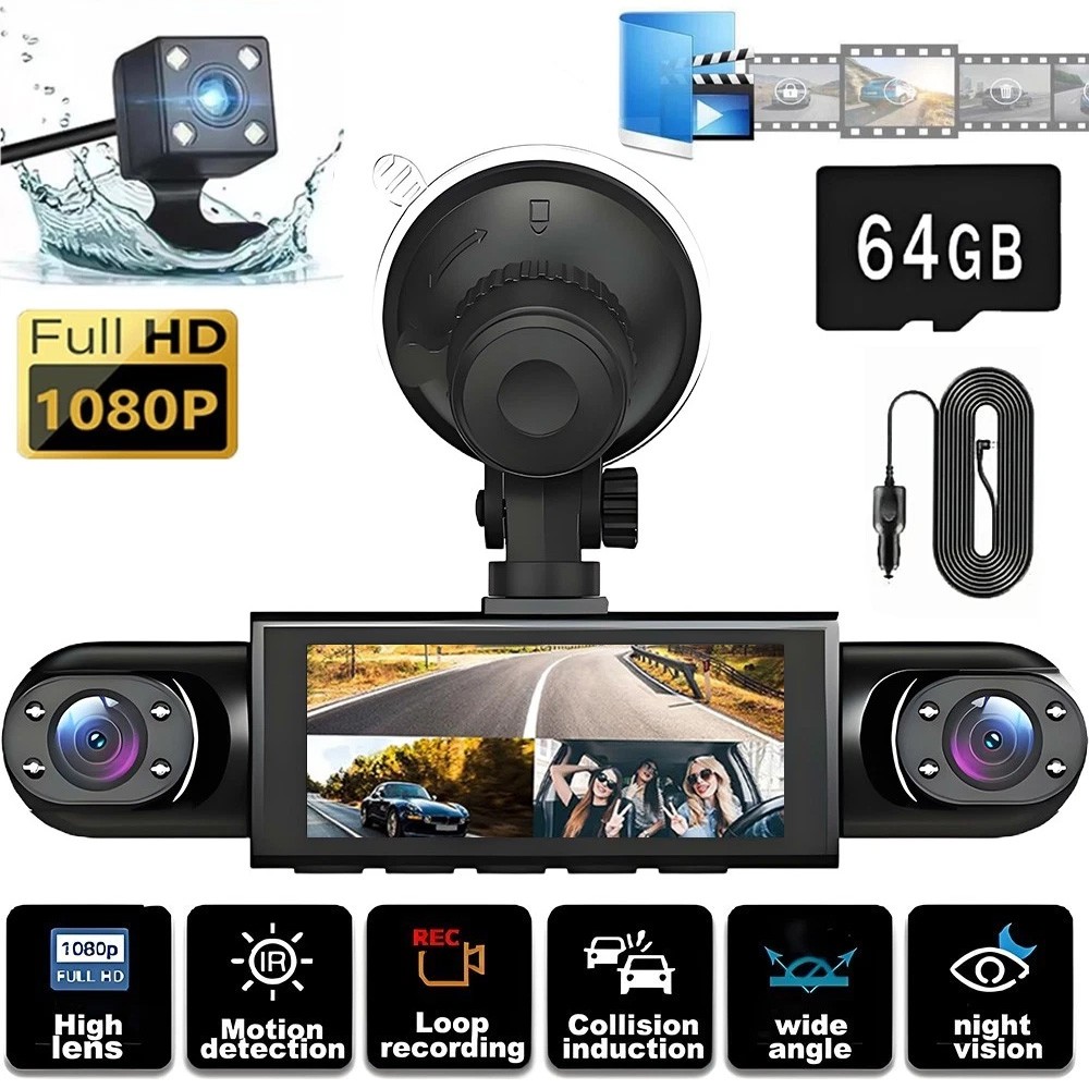 360° 4 Channel 1080P Car Dash Cam Front and Rear Inside Left Right + Camera