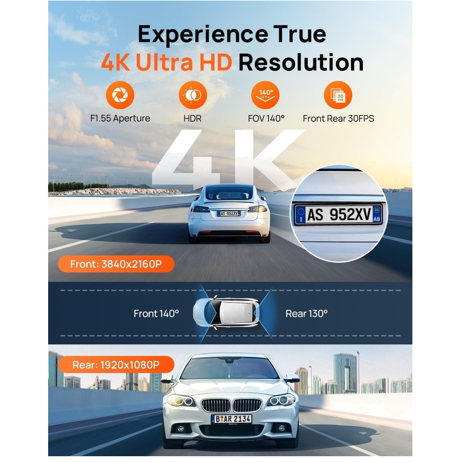 Smart ADAS Dashcam 3” IPS Screen 24H Mode^