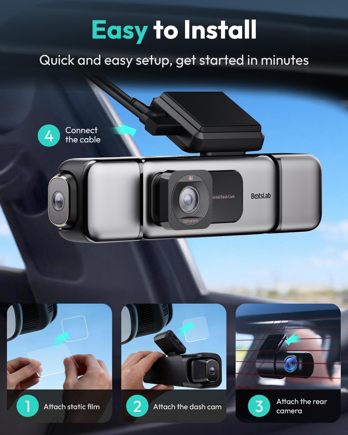 4 Channel 360° Dash Cam, 128GB Card, Voice Control, App Control
