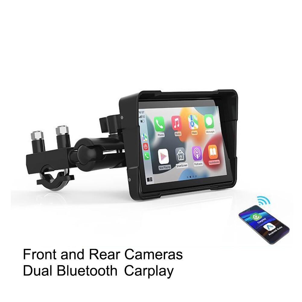 Motorcycle Wireless CarPlay Auto Screen Dual Touchscreen w/Front & Rear Dash Cam