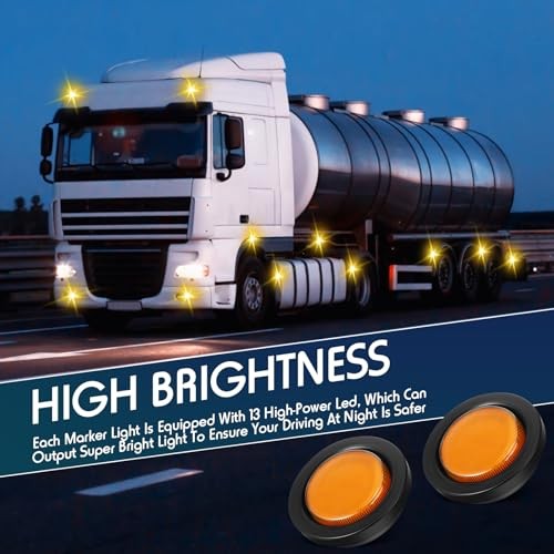 16 Pcs 2.5 Round Clearance Lights 13 LED Front Rear Side Marker Amber