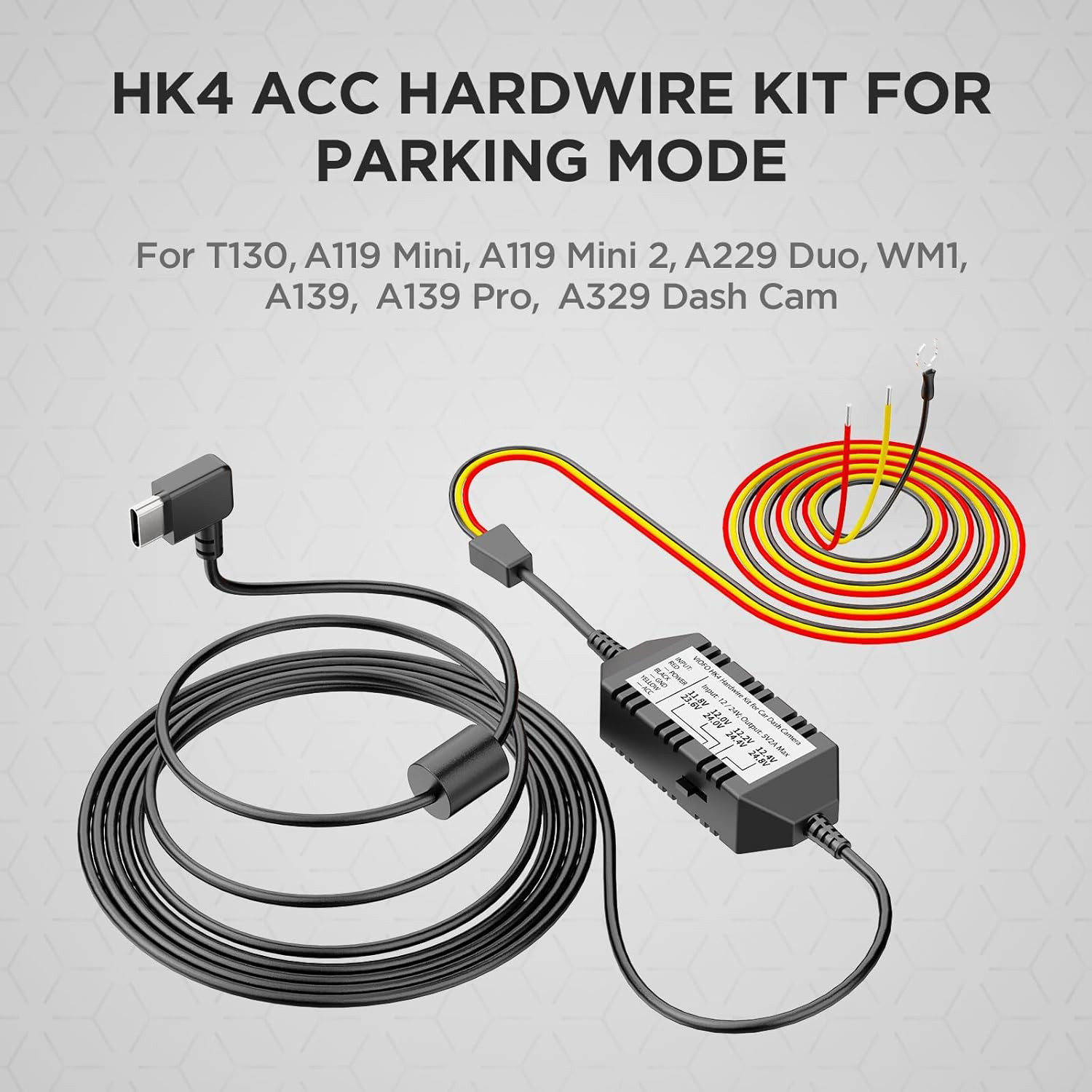 HK4 Acc Hardwire Kit, USB-C Hard Wire Kit for A329 Series/A229 Series/A119Mini2/